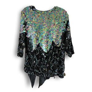 NWT Vintage Oleg Cassini Rainbow Beaded Sequin Shirt Size S